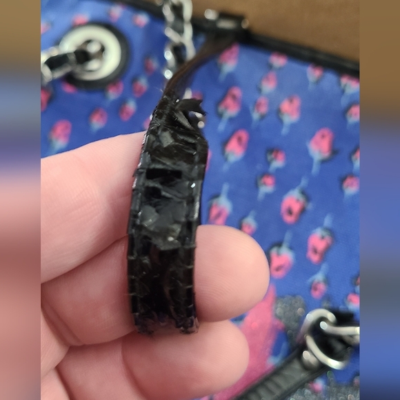 Betseyville by Betsey Johnson Blue Floral Quilted Tote Bag with Chain Straps - Picture 7 of 10